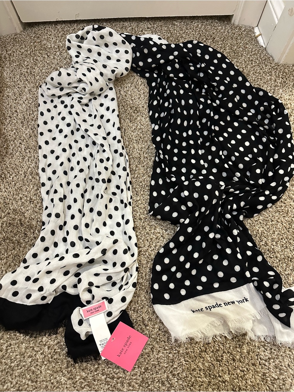 Kate Spade Black and White Polka Dot Lia Dot Oblong Scarf NWT